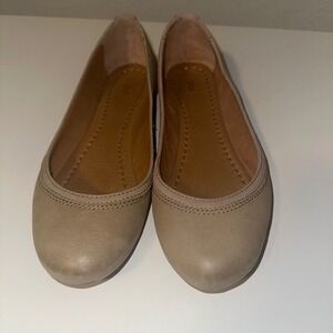 Frye Classic Ballet Flats Size 6m Taupe Gray Leather Stitched‎ Details Casual